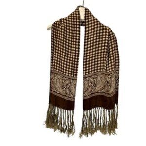 Vintage brown SILK fringe trim career scarf